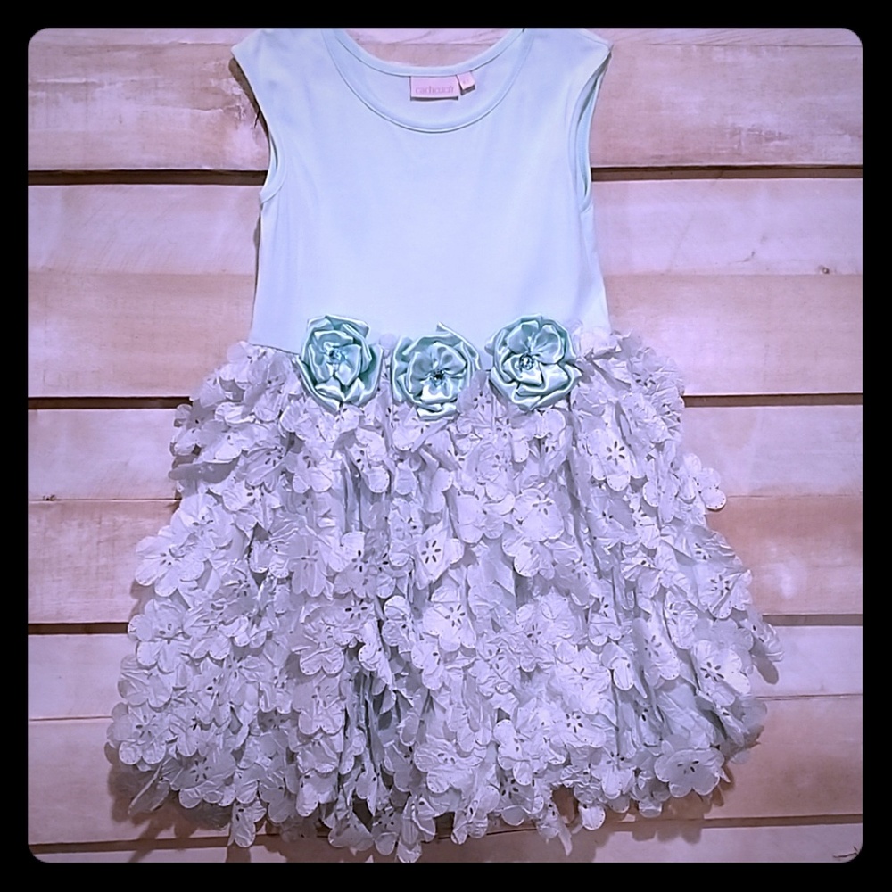 CACHCACH Pale Blue Dress Sz 4T Flower Accents